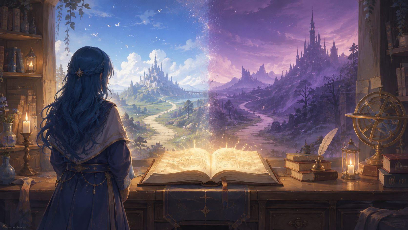 未来の日記を前に二つの未来を見つめる青髪の魔術師を描いた無職転生ロキシー死亡記事のアイキャッチ